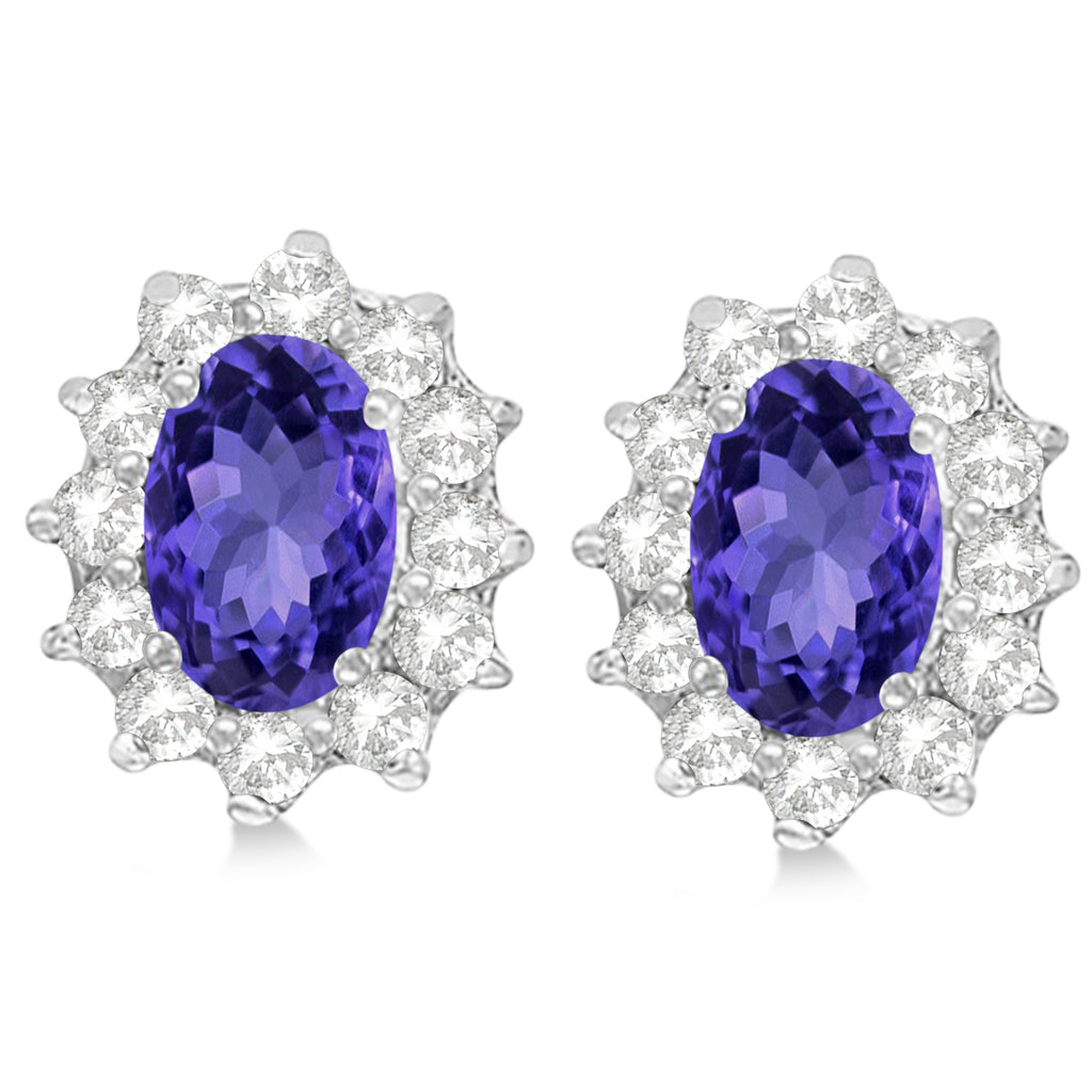 Oval Lab Tanzanite & Diamond Earrings 14k White Gold (2.05ct)