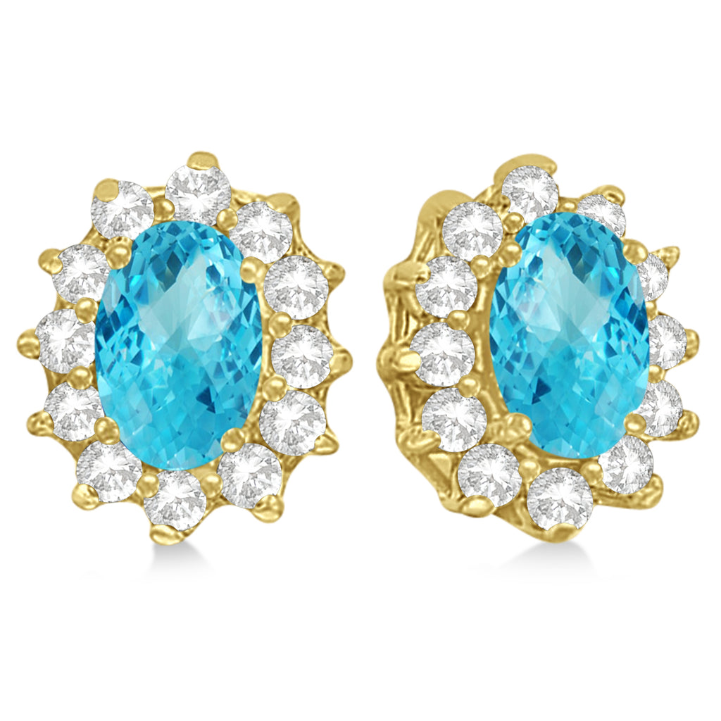 Oval Blue Topaz & Diamond Accented Earrings 14k Yellow Gold (2.05ct)