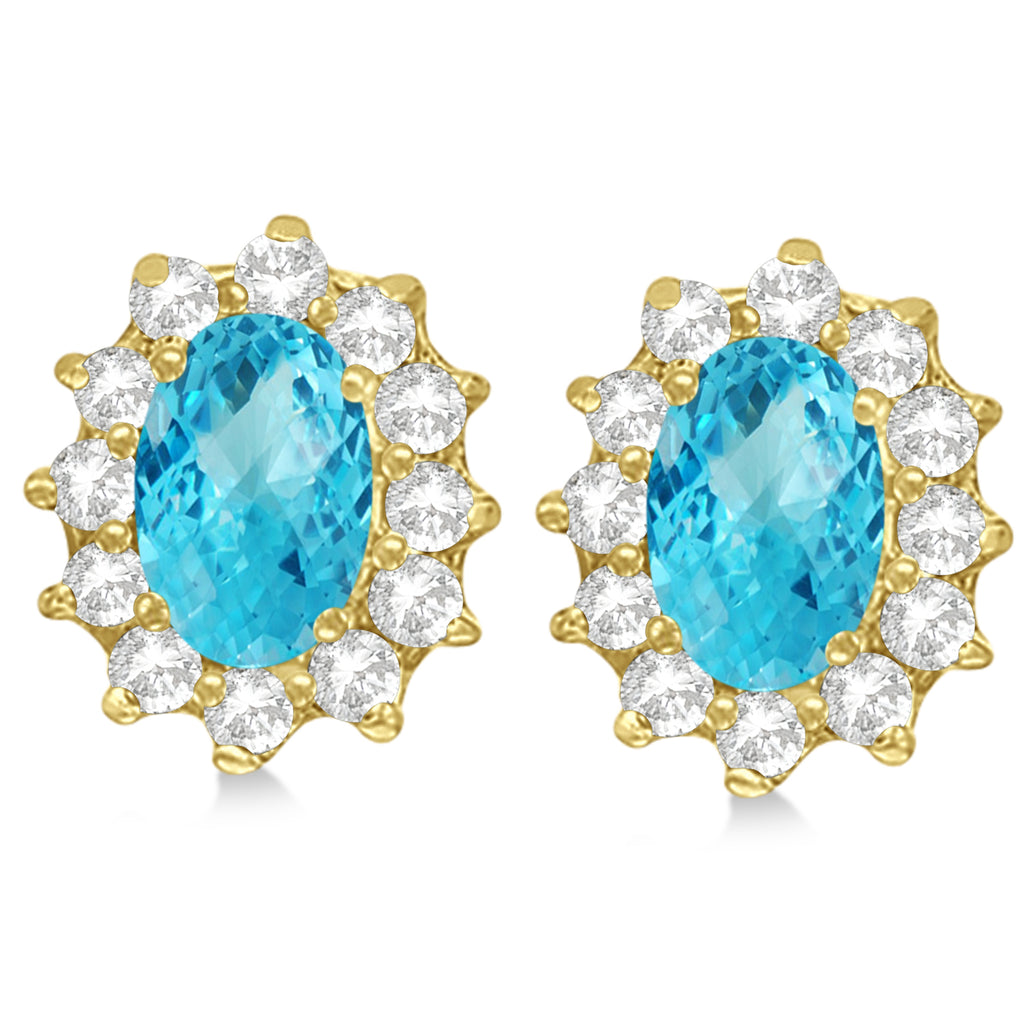 Oval Blue Topaz & Diamond Accented Earrings 14k Yellow Gold (2.05ct)