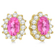 Oval Lab Pink Sapphire & Diamond Earrings 14k Yellow Gold (2.05ct)