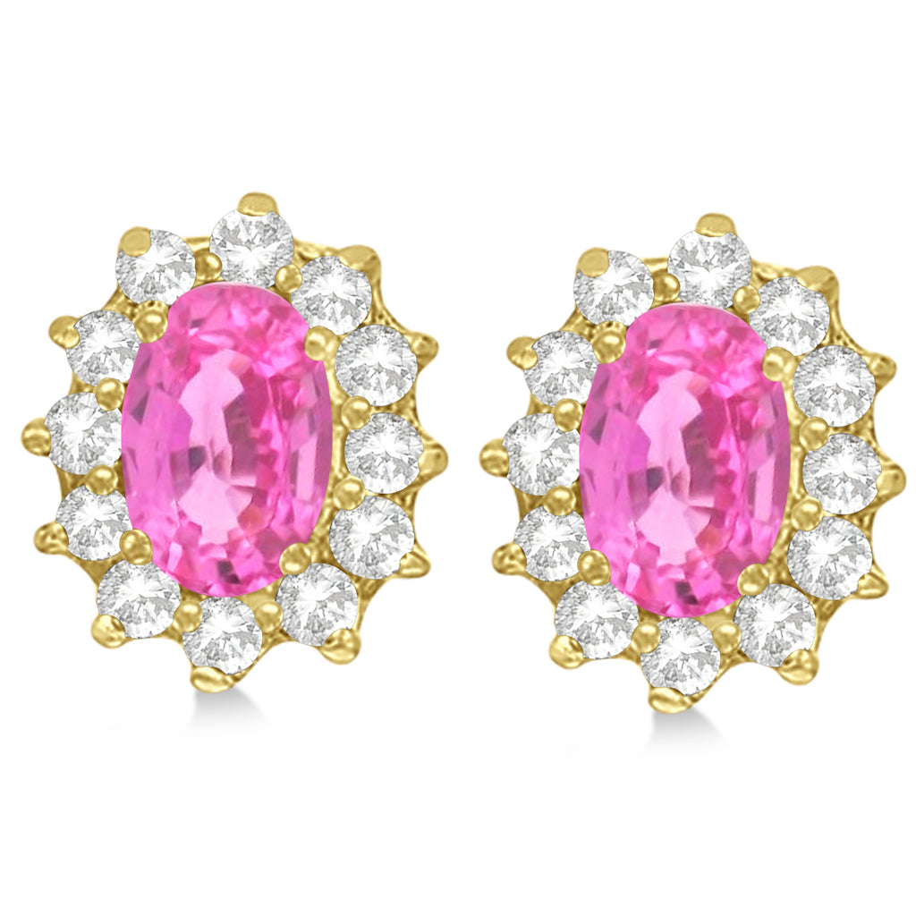 Oval Lab Pink Sapphire & Diamond Earrings 14k Yellow Gold (2.05ct)