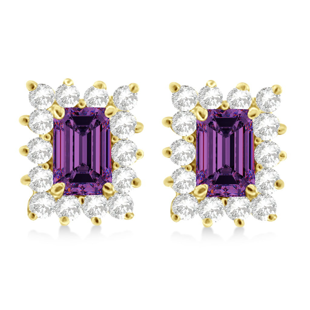 Emerald-Cut Alexandrite & Diamond Stud Earrings 14k Yellow Gold (1.80ctw)
