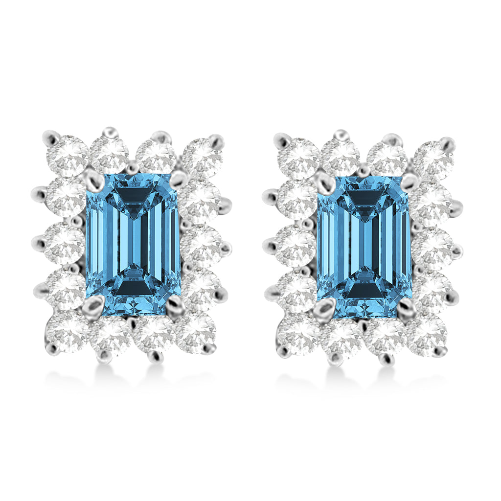 Emerald-Cut Topaz & Diamond Stud Earrings 14k White Gold (1.80ctw)