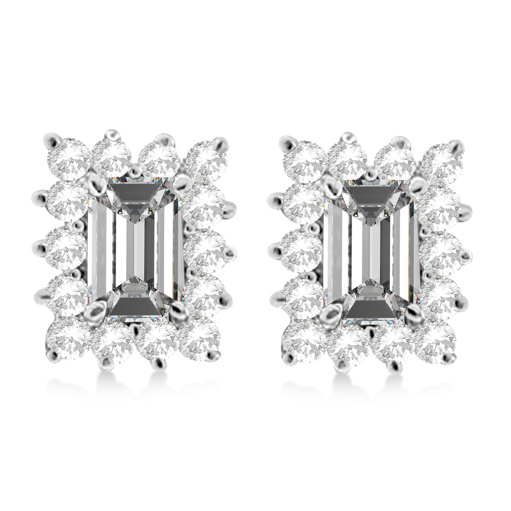Emerald-Cut Moissanite & Diamond Stud Earrings 14k White Gold (1.80ctw)