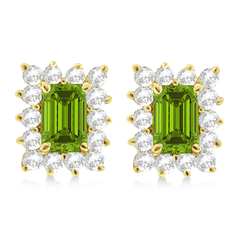 Emerald-Cut Peridot & Diamond Stud Earrings 14k Yellow Gold (1.80ctw)