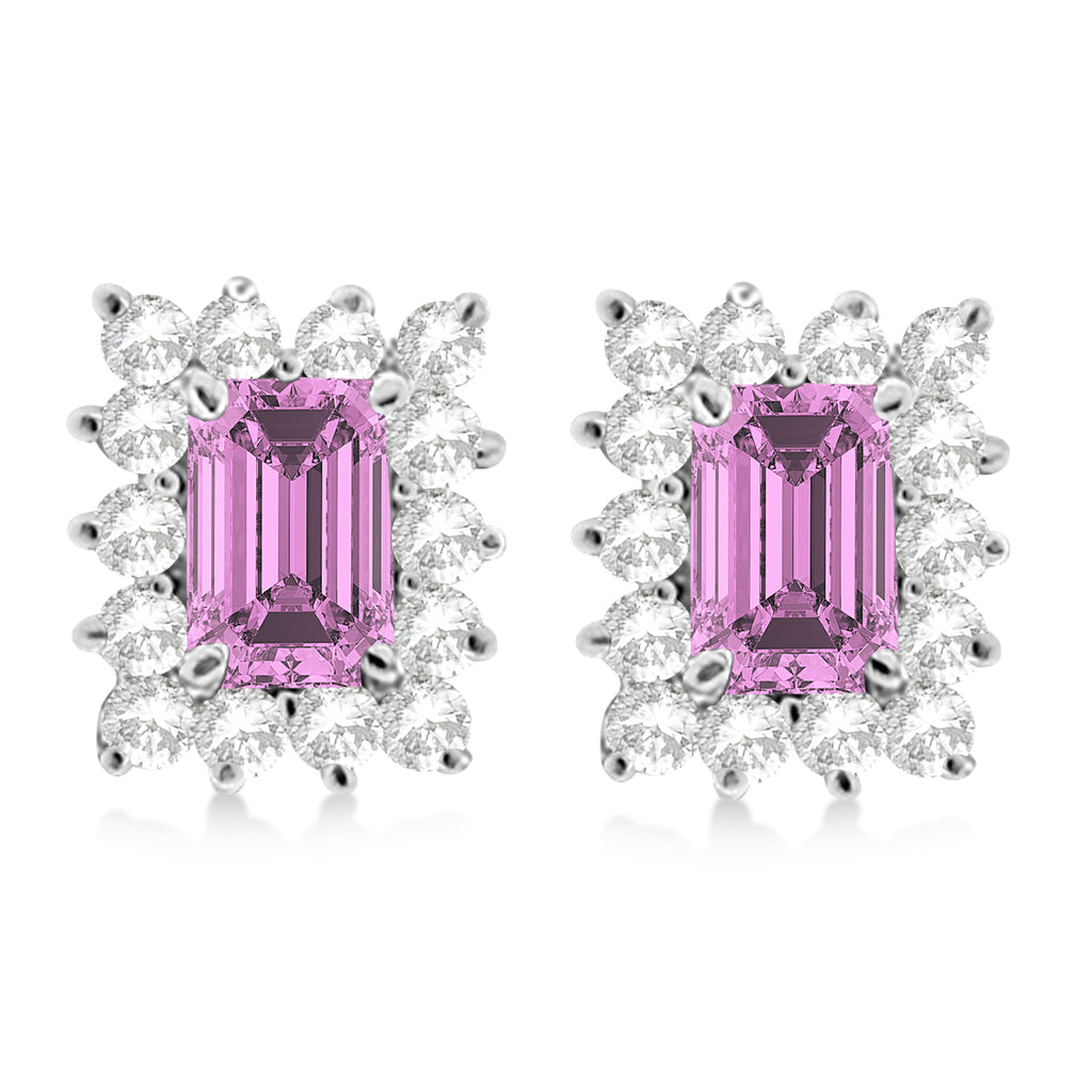 Emerald-Cut Sapphire & Diamond Stud Earrings 14k White Gold (1.80ctw)