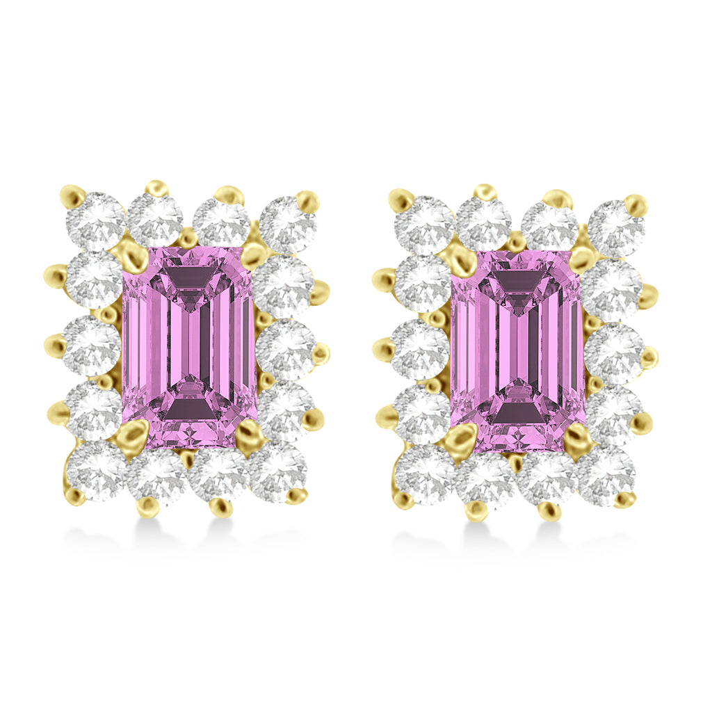 Emerald-Cut Sapphire & Diamond Stud Earrings 14k Yellow Gold (1.80ctw)