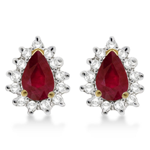 Ruby & Diamond Teardrop Earrings 14k Yellow Gold (1.10ctw)