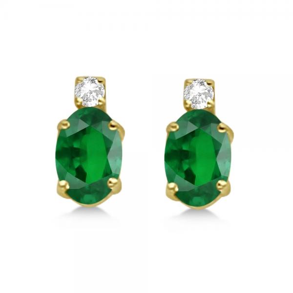 Oval Lab Emerald Stud Earrings with Lab Grown Diamonds 14k Yellow Gold (0.43ct)