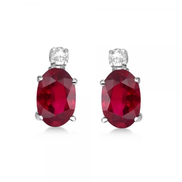 Oval Lab Ruby Stud Earrings with Lab Grown Diamonds 14k White Gold (0.43ct)