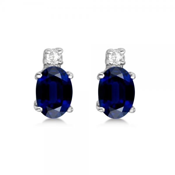 Oval Lab Blue Sapphire Stud Earrings with Lab Grown Diamonds 14k White Gold (0.43ct)