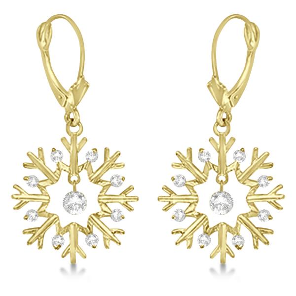 Snowflake Shaped Dangle Drop Diamond Earrings 14K Yellow Gold (0.30ct)