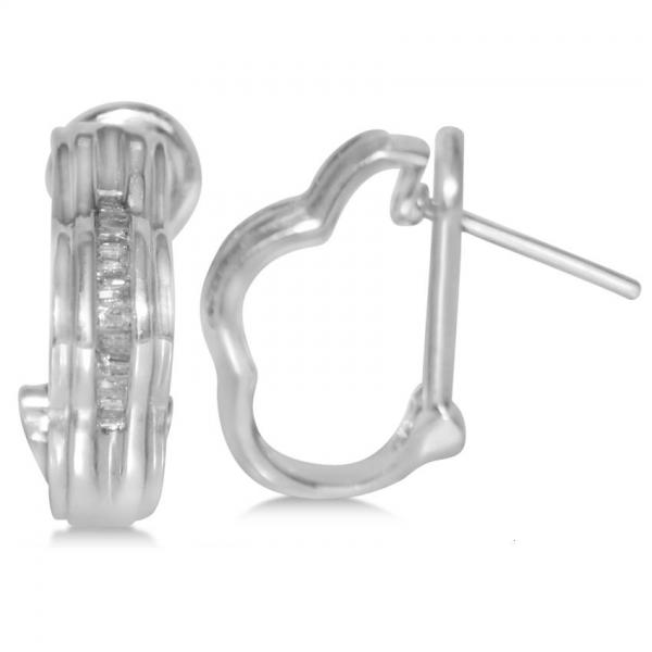 Diamond Accented Curved Baguette Earrings in 14k White Gold (0.33ct)