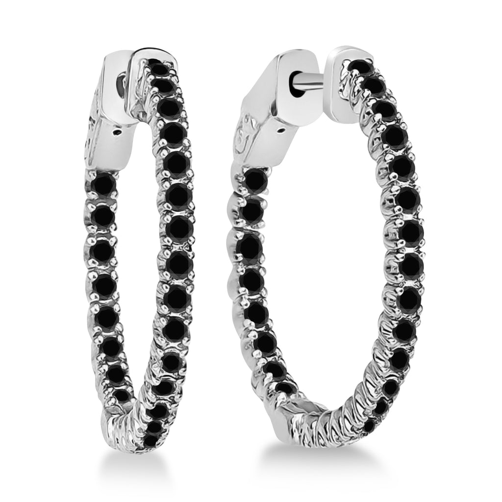 Prong-Set Black Diamond Hoop Earrings in 14k White Gold (1.00ct)