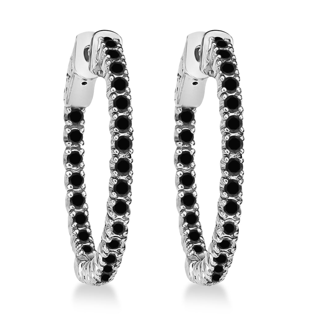Prong-Set Black Diamond Hoop Earrings in 14k White Gold (1.00ct)