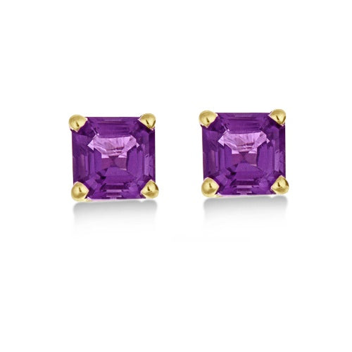 Asscher Cut Amethyst Basket Stud Earrings 14k Yellow Gold (2.10ct)