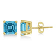 Asscher Cut Blue Topaz Basket Stud Earrings 14k Yellow Gold (2.70ct)