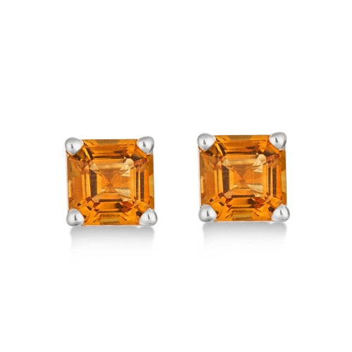 Asscher Cut Citrine Basket Stud Earrings 14k White Gold (2.10ct)