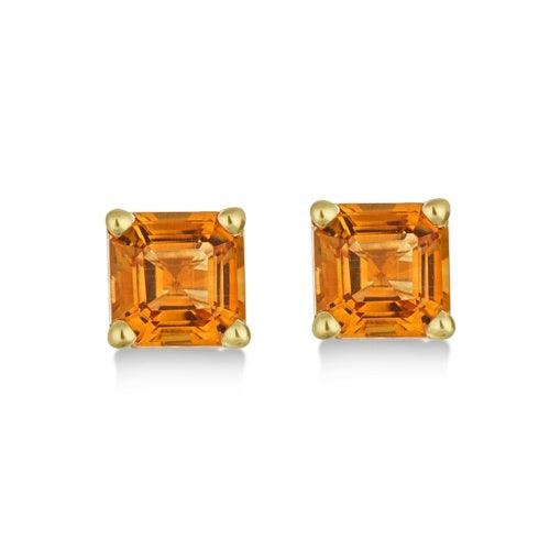 Asscher Cut Citrine Basket Stud Earrings 14k Yellow Gold (2.10ct)