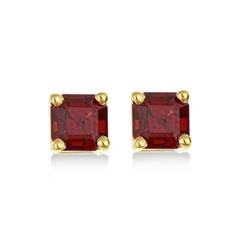 Asscher Cut Garnet Basket Stud Earrings 14k Yellow Gold (2.70ct)