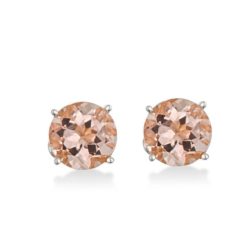 Antique Art Deco Morganite Stud Earrings 14k White Gold (2.50ct)