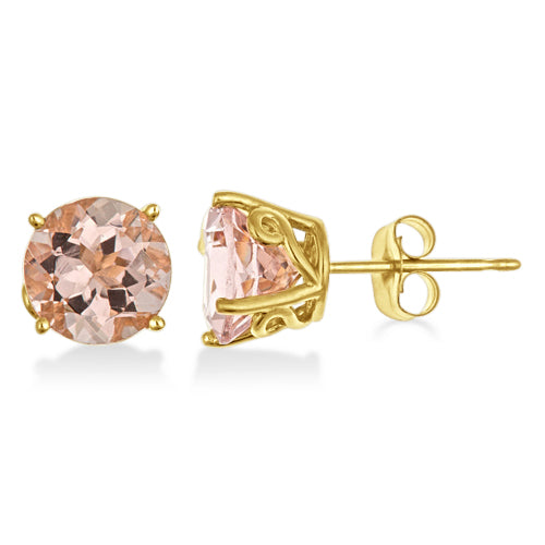 Antique Art Deco Morganite Stud Earrings 14k Yellow Gold (2.50ct)