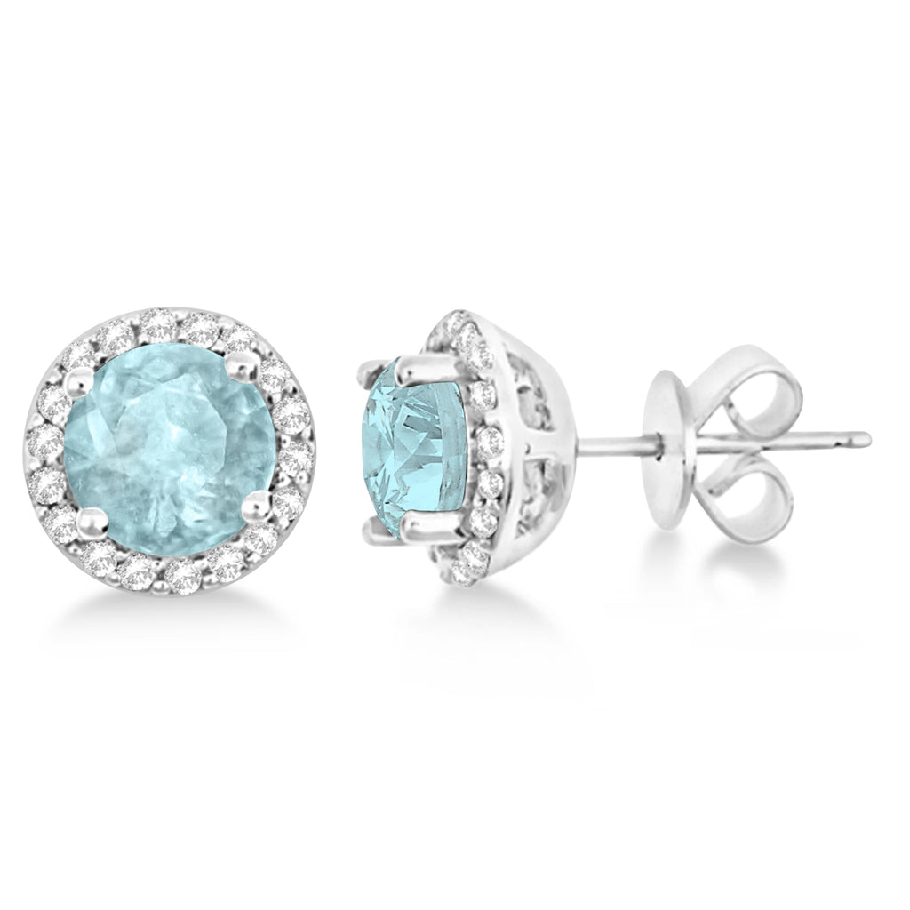 Aquamarine & Diamond Halo Stud Earrings in Sterling Silver 2.27ct