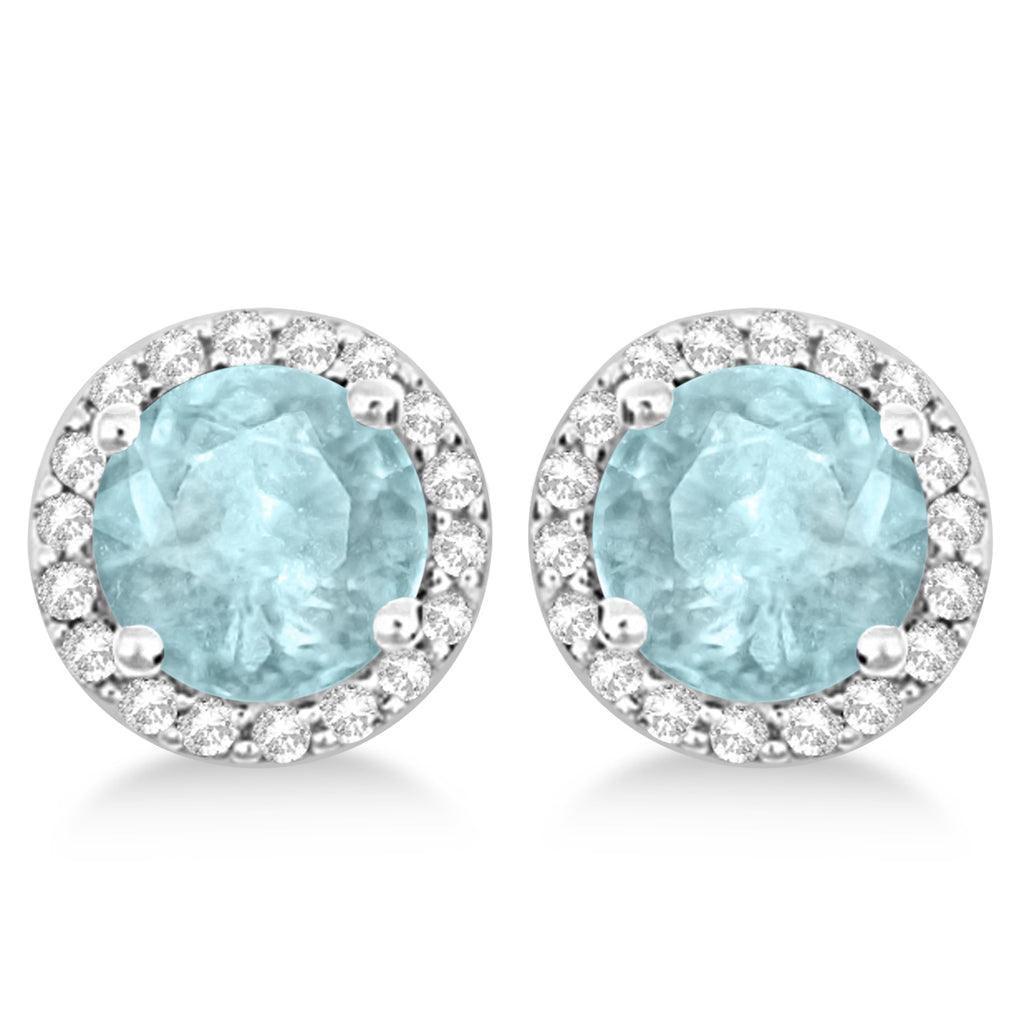 Aquamarine & Diamond Halo Stud Earrings in Sterling Silver 2.27ct