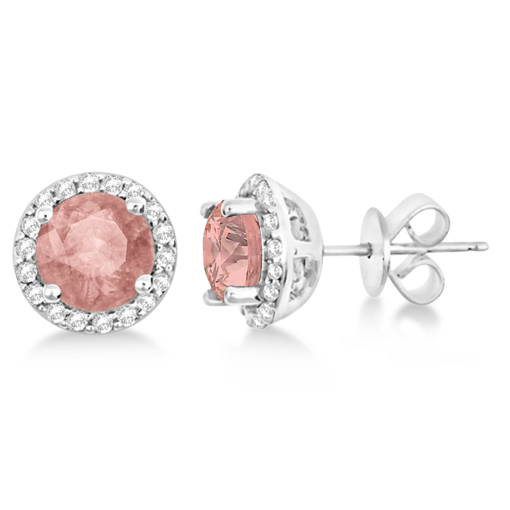 Morganite & Diamond Halo Stud Earrings in Sterling Silver 2.27ct