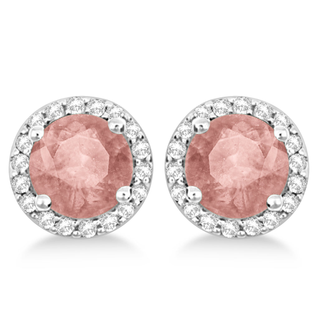 Morganite & Diamond Halo Stud Earrings in Sterling Silver 2.27ct