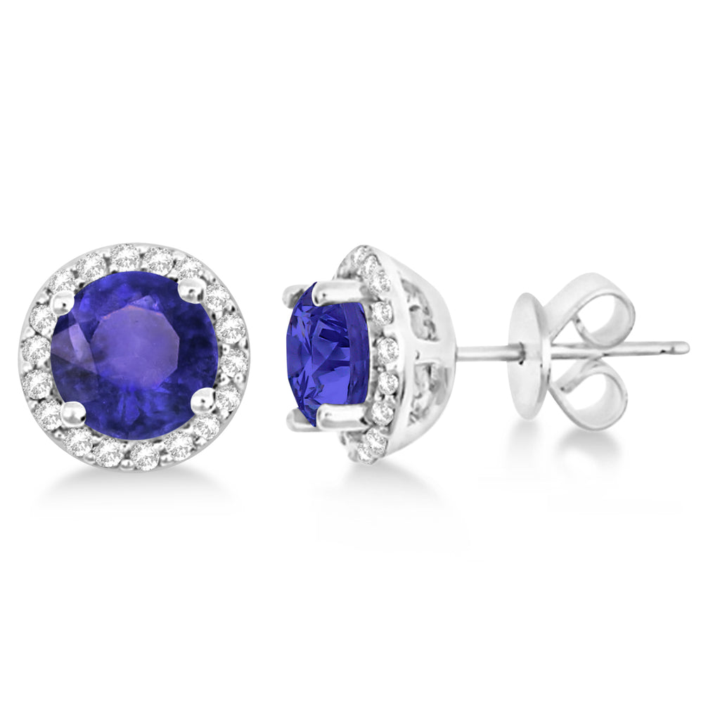 Tanzanite & Diamond Halo Stud Earrings in Sterling Silver 2.27ct