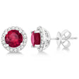 Ladies Lab Ruby & Lab  Diamond Halo Stud Earrings in Sterling Silver 2.27ct
