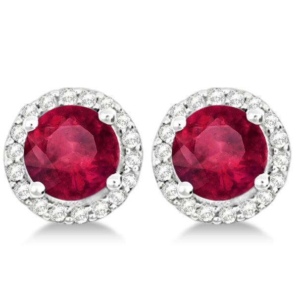 Ladies Lab Ruby & Lab  Diamond Halo Stud Earrings in Sterling Silver 2.27ct