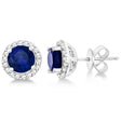 Lab Blue Sapphire & Lab Diamond Halo Stud Earrings in Sterling Silver 2.27ct