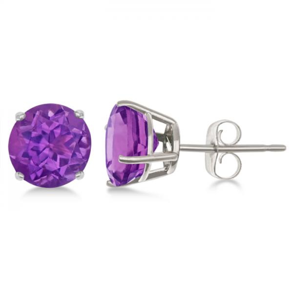 Purple Amethyst Stud Earrings Sterling Silver Prong Set (2.60ct)