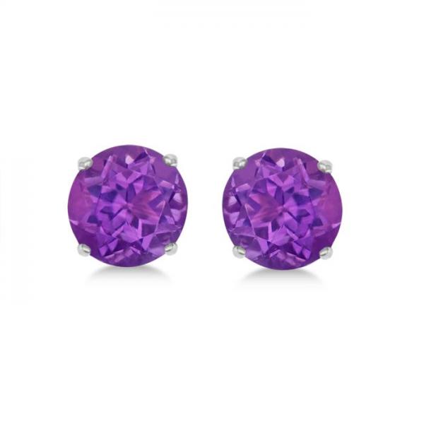 Purple Amethyst Stud Earrings Sterling Silver Prong Set (2.60ct)