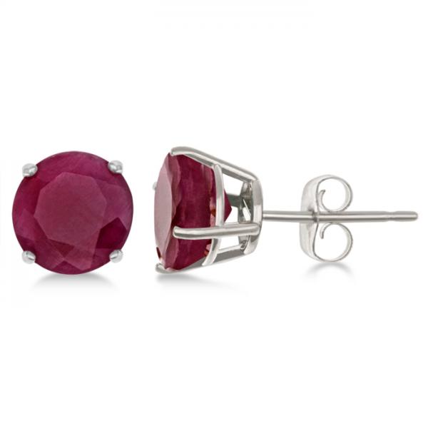 Garnet Stud Earrings Sterling Silver Prong Set (3.20ct)