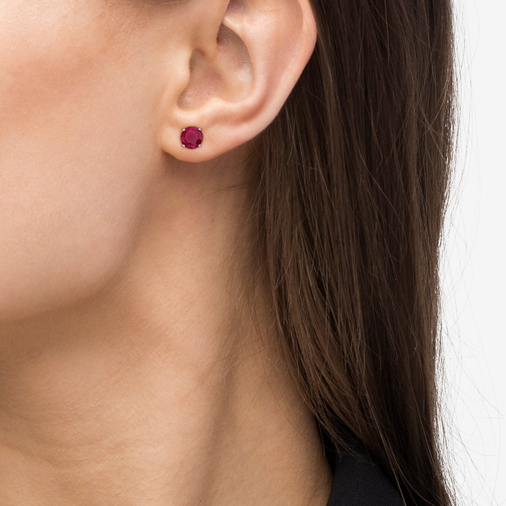 Garnet Stud Earrings Sterling Silver Prong Set (3.20ct)