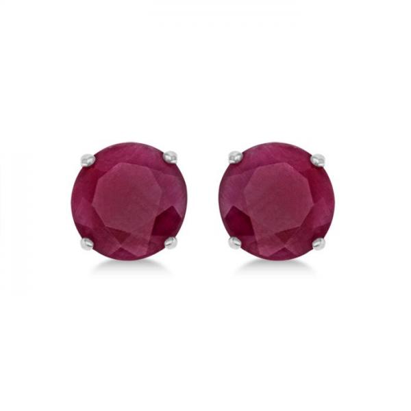Garnet Stud Earrings Sterling Silver Prong Set (3.20ct)