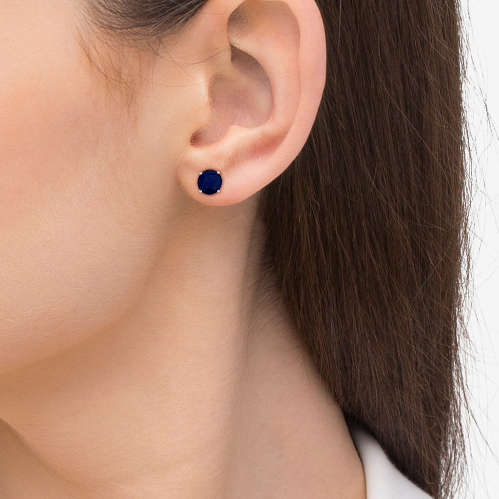 Blue Sapphire Stud Earrings Sterling Silver Prong Set (3.20ct)