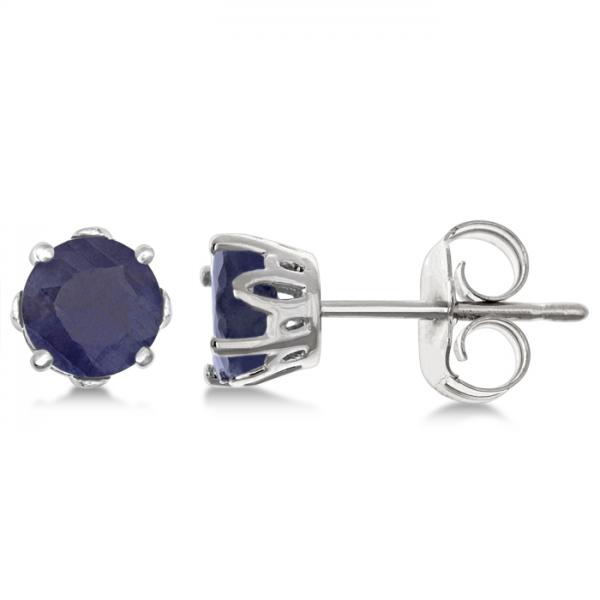 Blue Sapphire Stud Earrings Sterling Silver Prong Set (1.40ct)