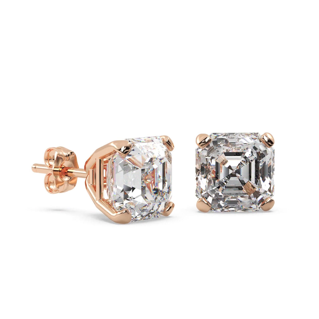1.00ct. Asscher-Cut Diamond Stud Earrings 14kt Rose Gold (H, SI1-SI2)