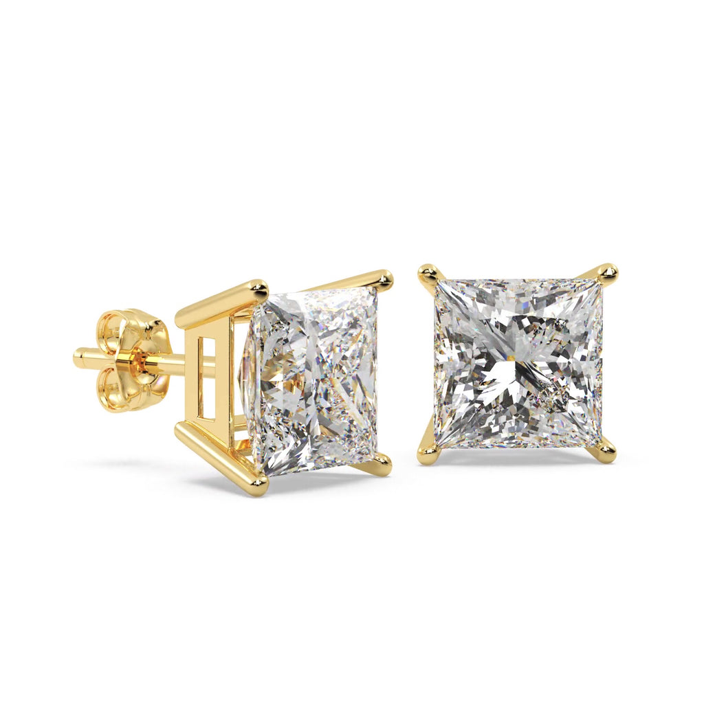 3.00ct. Princess Diamond Stud Earrings 14kt Yellow Gold (H-I, SI2-SI3)