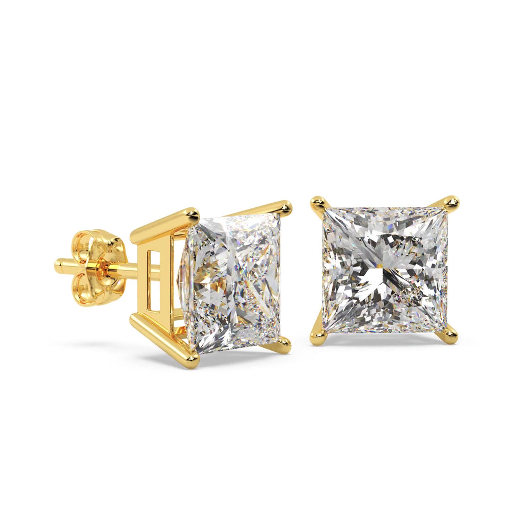 1.00ct. Princess Lab Diamond Stud Earrings 18kt Yellow Gold (F-G, VS1)