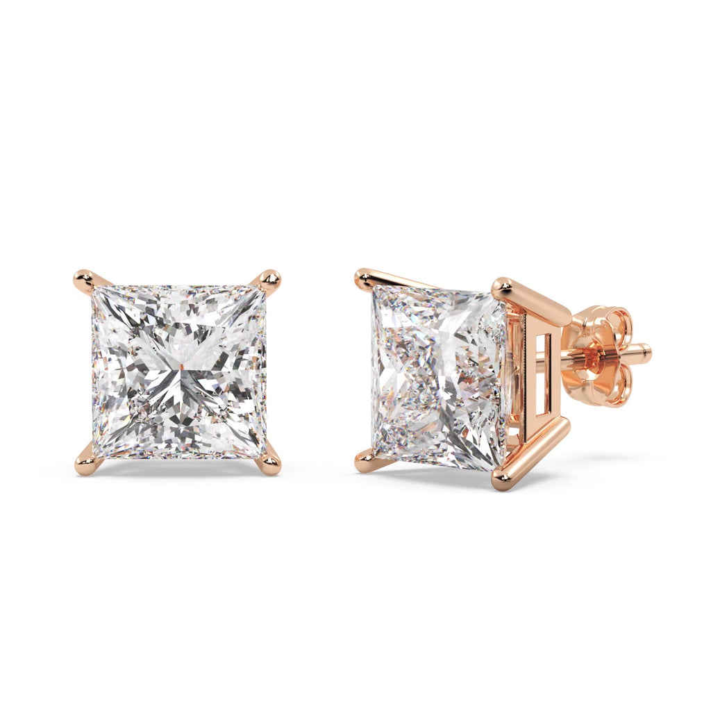 1.50ct. Princess Moissanite Stud Earrings 14kt Rose Gold (F-G, VVS1)