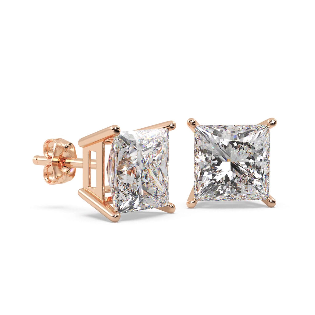 1.50ct. Princess Moissanite Stud Earrings 14kt Rose Gold (F-G, VVS1)