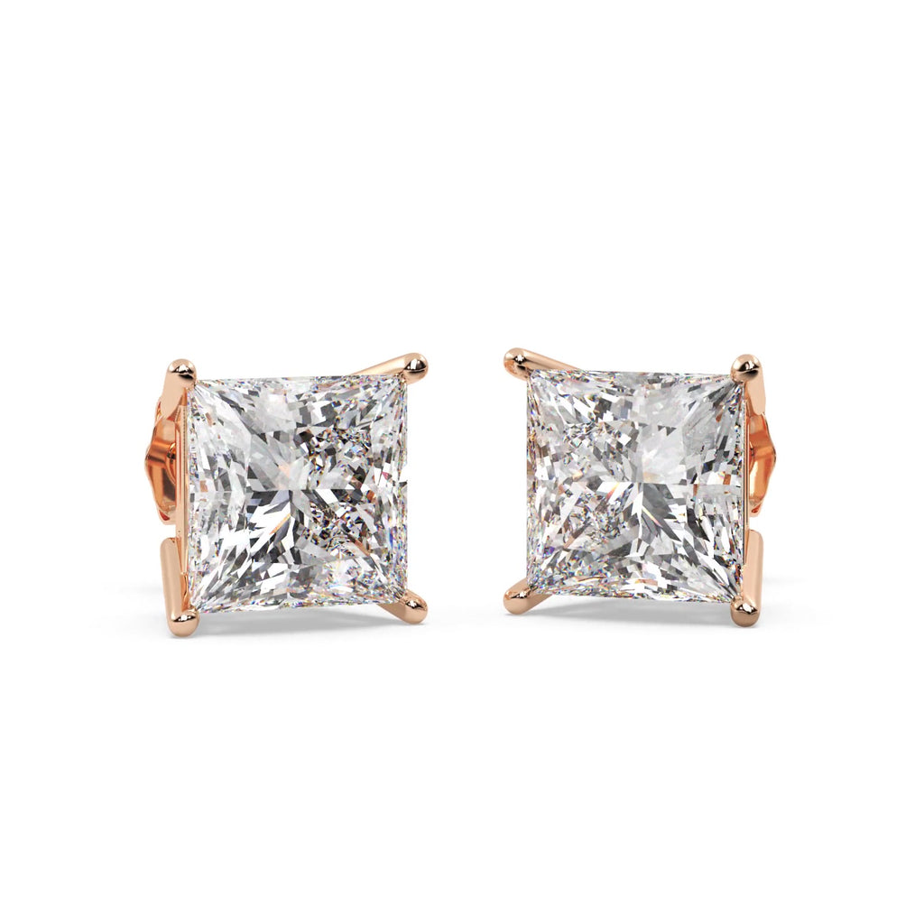 2.50ct. Princess Moissanite Stud Earrings 14kt Rose Gold (F-G, VVS1)