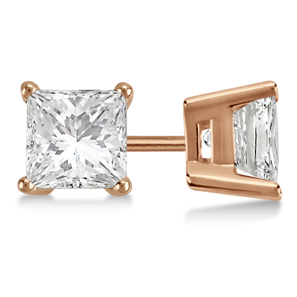 0.75ct. Princess Moissanite Stud Earrings 14kt Rose Gold (F-G, VVS1)