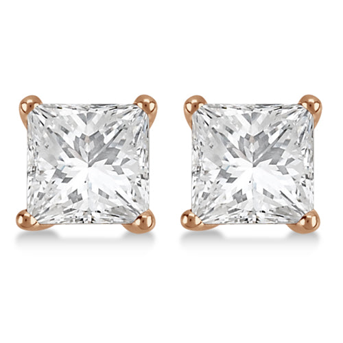 0.75ct. Princess Moissanite Stud Earrings 14kt Rose Gold (F-G, VVS1)