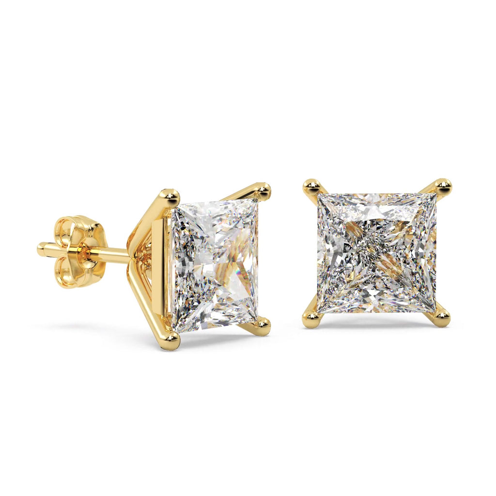 0.33ct. Princess Moissanite Stud Earrings 14kt Yellow Gold (F-G, VVS1)